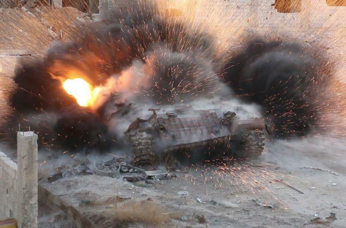 Syrian Army tank hit by explosives in Deraaya