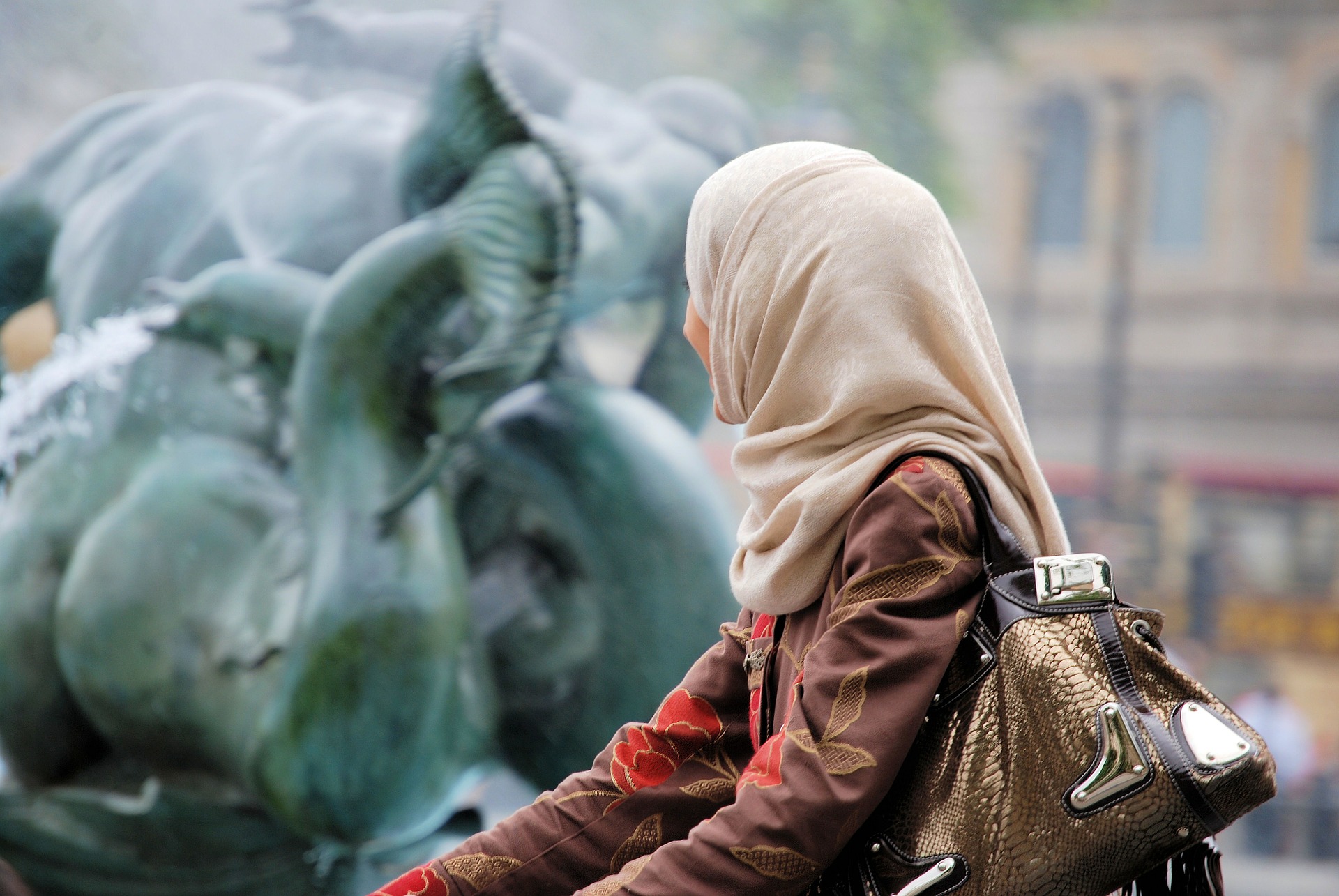 Muslim tourist wearing headscarf